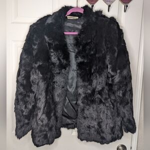 Black rabbit fur coat